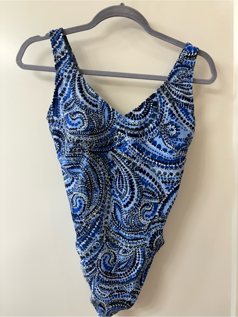Lands' End Blue Paisley Lined One-Piece Swimsuit Wide Straps Sz 16W